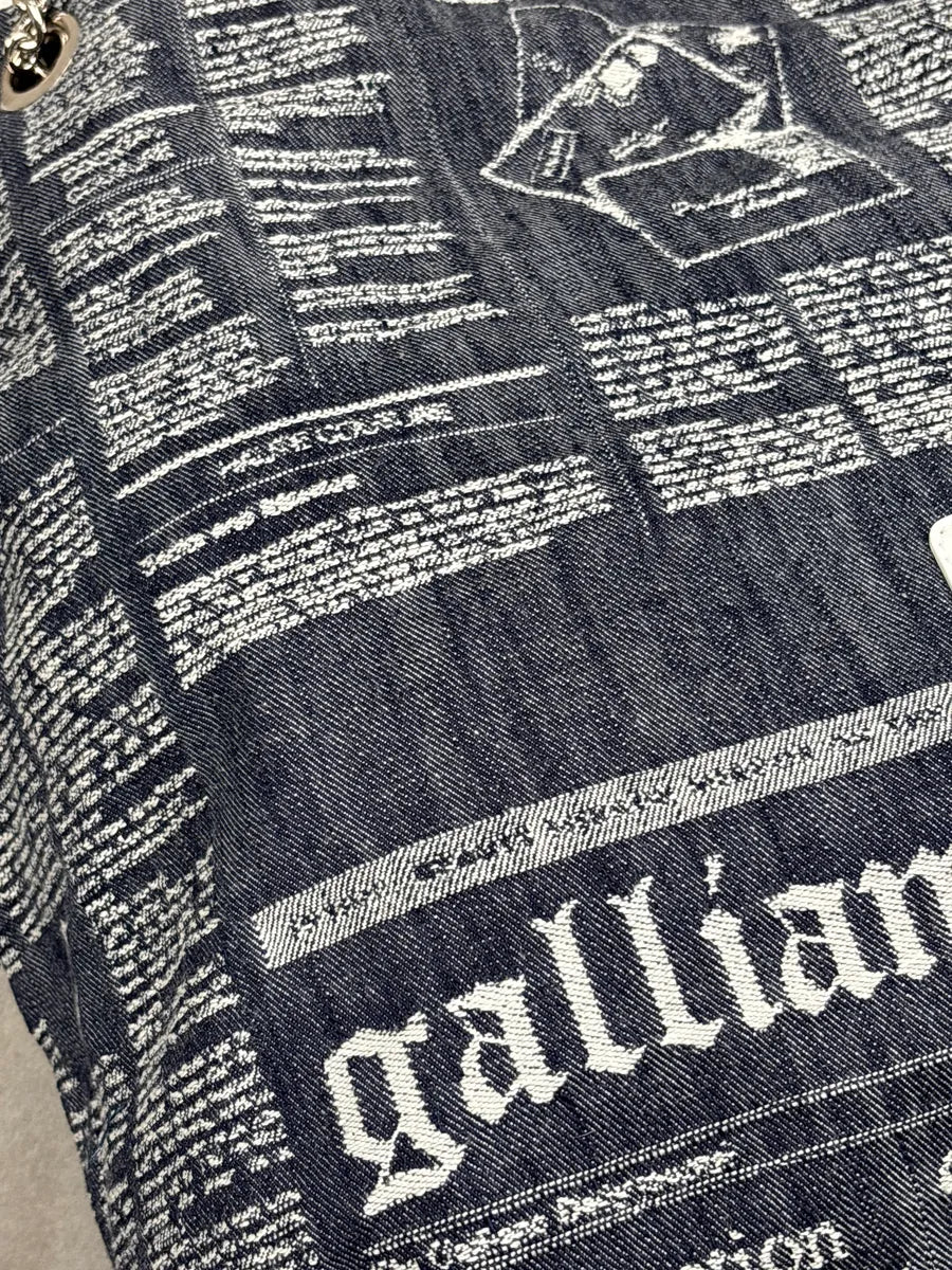 SS2013 Galliano Dark Indigo Newspaper Print Chain Shoulder Bag DcGpGpHg 9
