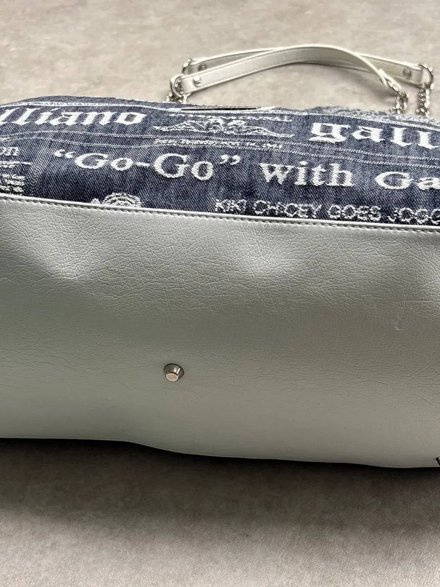 SS2013 Galliano Dark Indigo Newspaper Print Chain Shoulder Bag DcGpGpHg 10