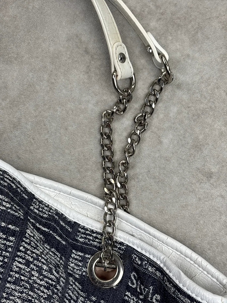 SS2013 Galliano Dark Indigo Newspaper Print Chain Shoulder Bag DcGpGpHg 11