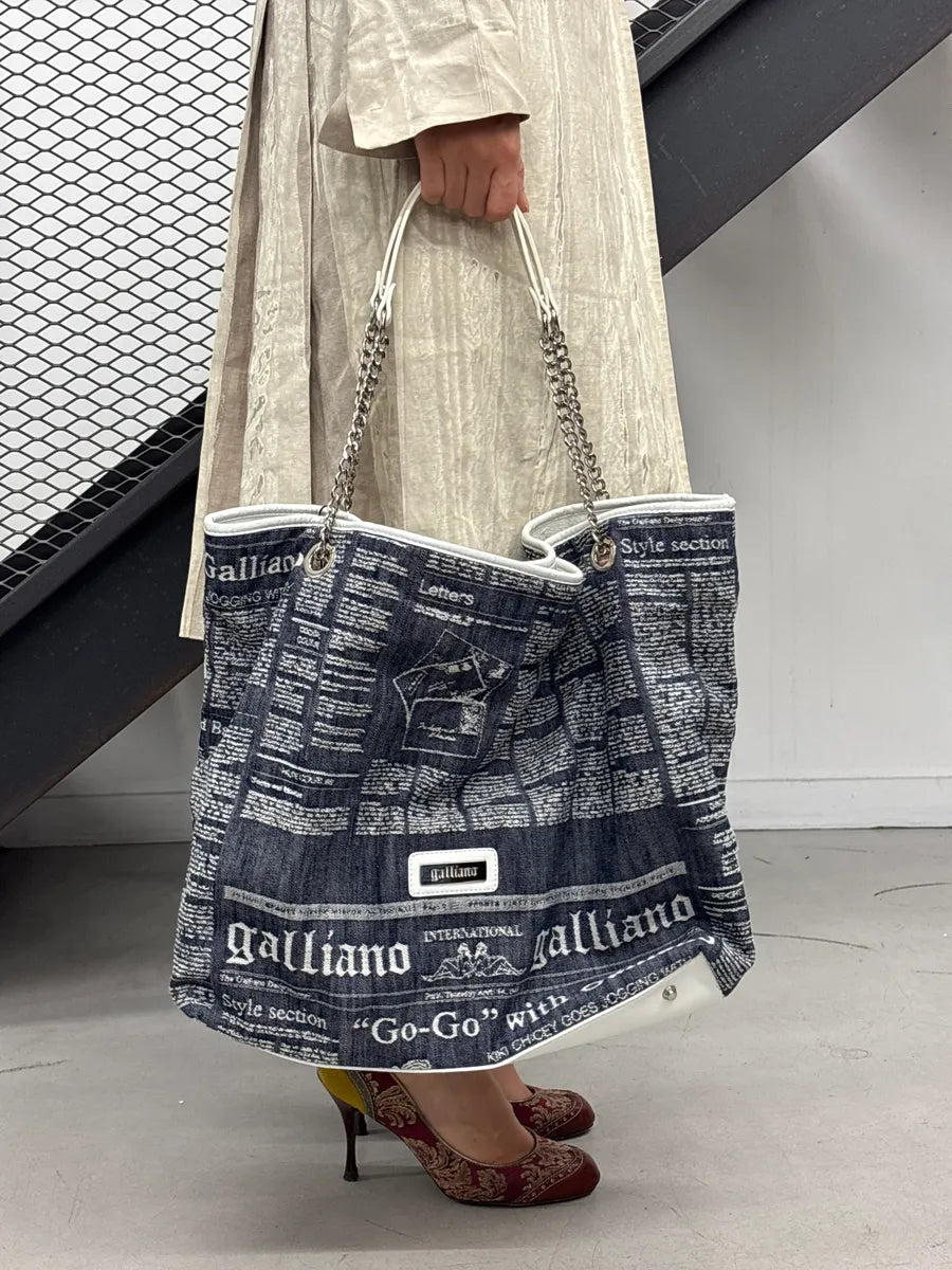SS2013 Galliano Dark Indigo Newspaper Print Chain Shoulder Bag DcGpGpHg 1