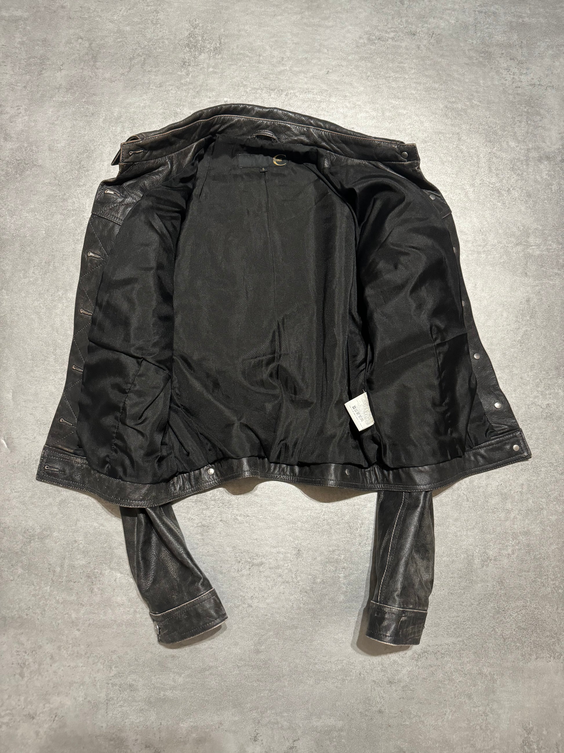 2000s Cavalli Brut Raw Patin Archive Leather Jacket (XS) - 6