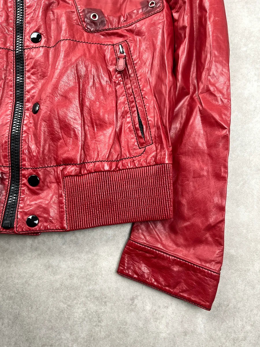 2000s Gucci Red Leather Multi-Pocket Bomber Jacket DgRXsmem 8