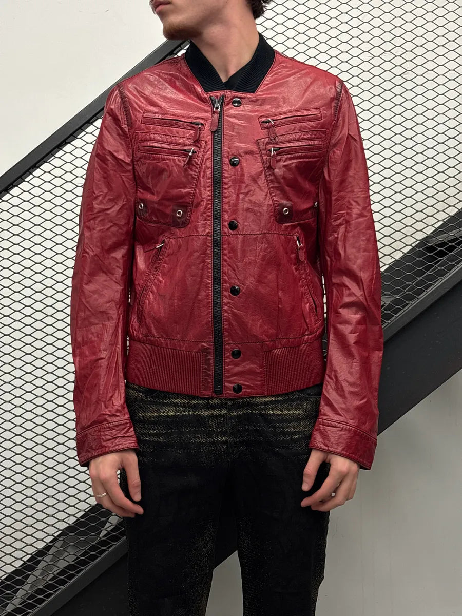 2000s Gucci Red Leather Multi-Pocket Bomber Jacket DgRXsmem 1