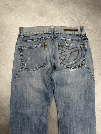 2000s Moschino Peace Distressed Blue Denim Jeans (S) - 4