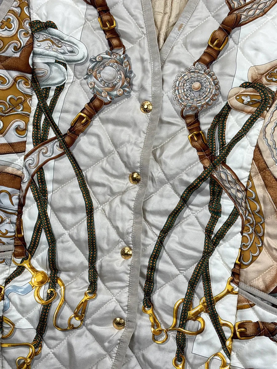 1980s Hermès Off-White Silk Equestrian Print Quilted Reversible Vest DmWVbBvw 5