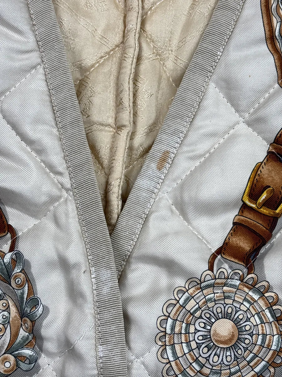 1980s Hermès Off-White Silk Equestrian Print Quilted Reversible Vest DmWVbBvw 9