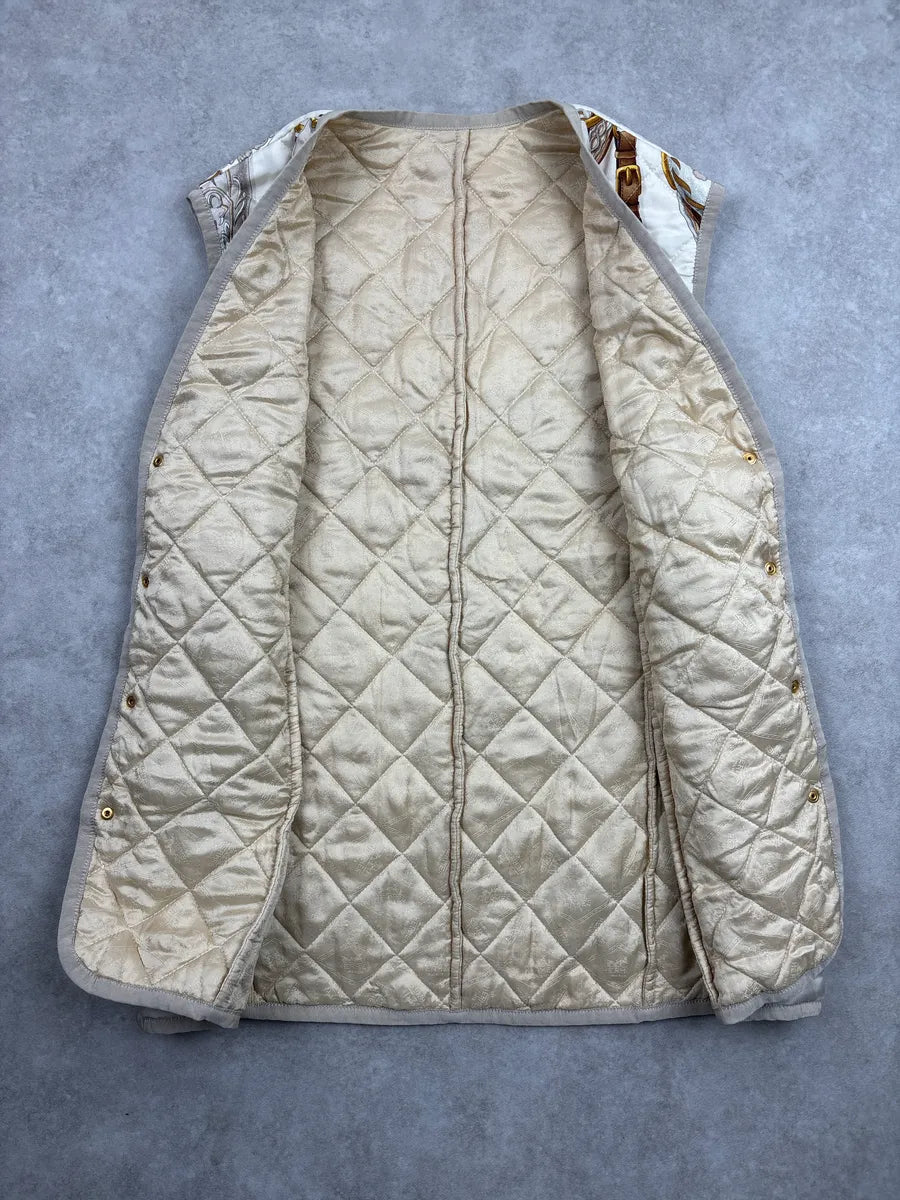 1980s Hermès Off-White Silk Equestrian Print Quilted Reversible Vest DmWVbBvw 3