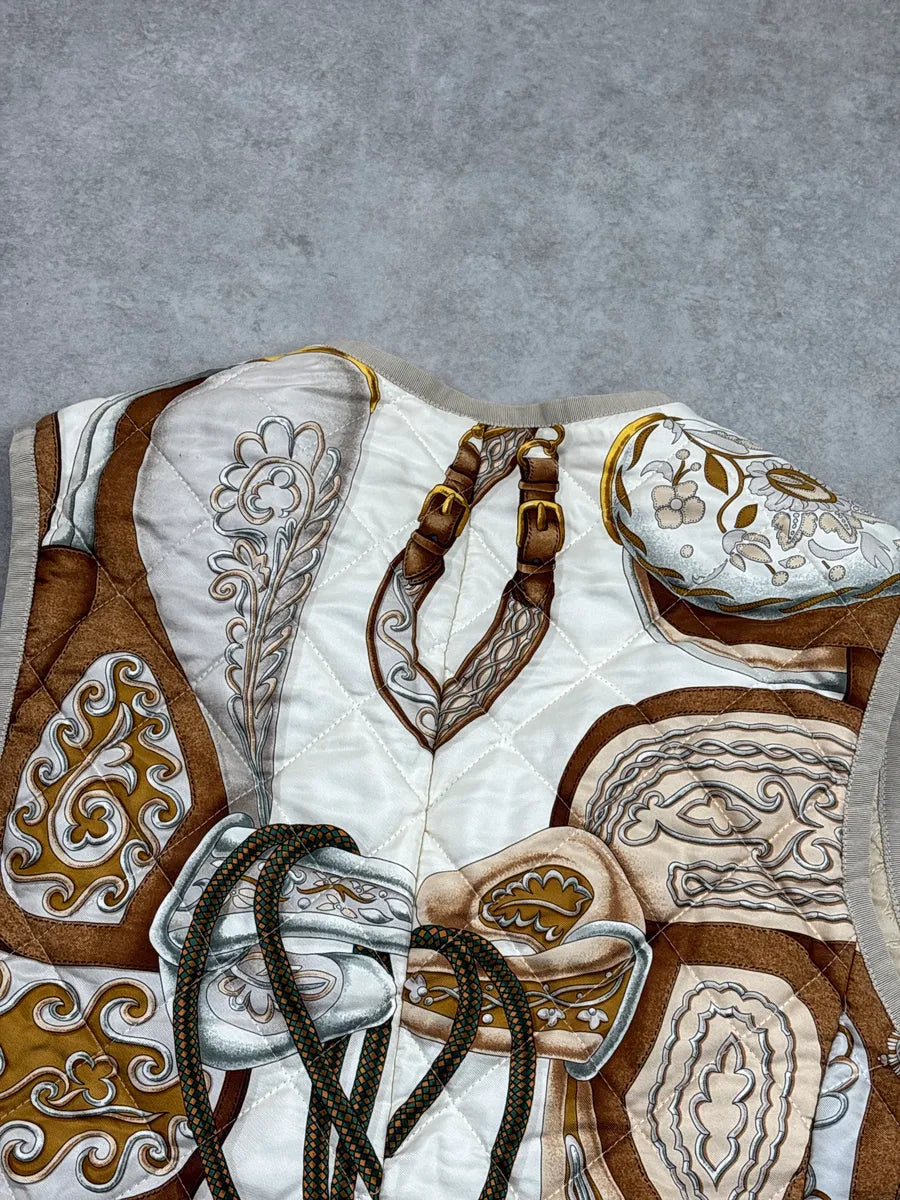 1980s Hermès Off-White Silk Equestrian Print Quilted Reversible Vest DmWVbBvw 8