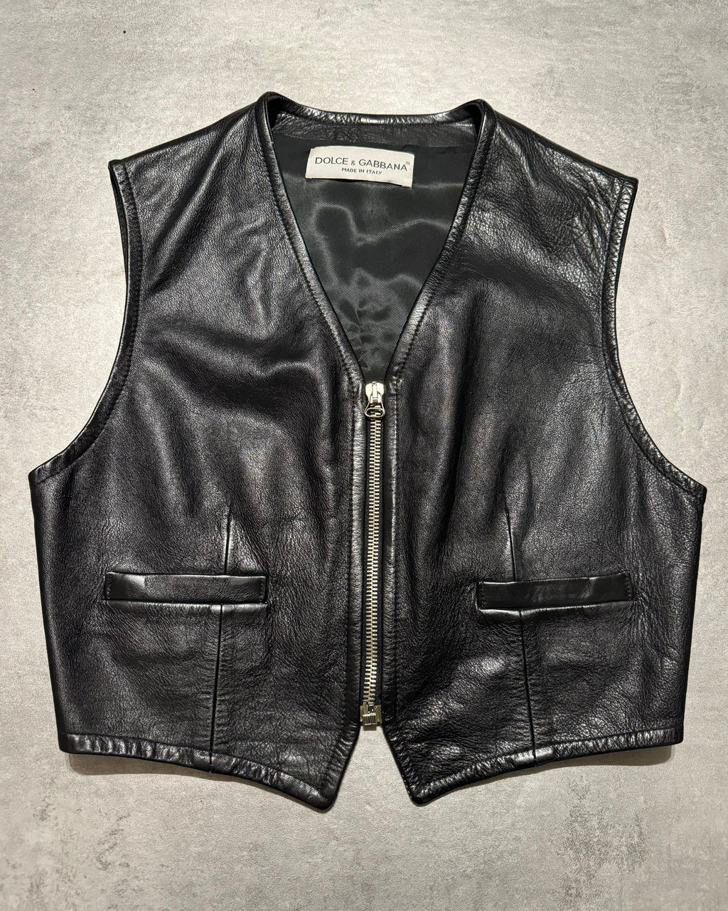 AW1994 Dolce & Gabbana Black Premium Leather Biker Vest (S/M) - 1