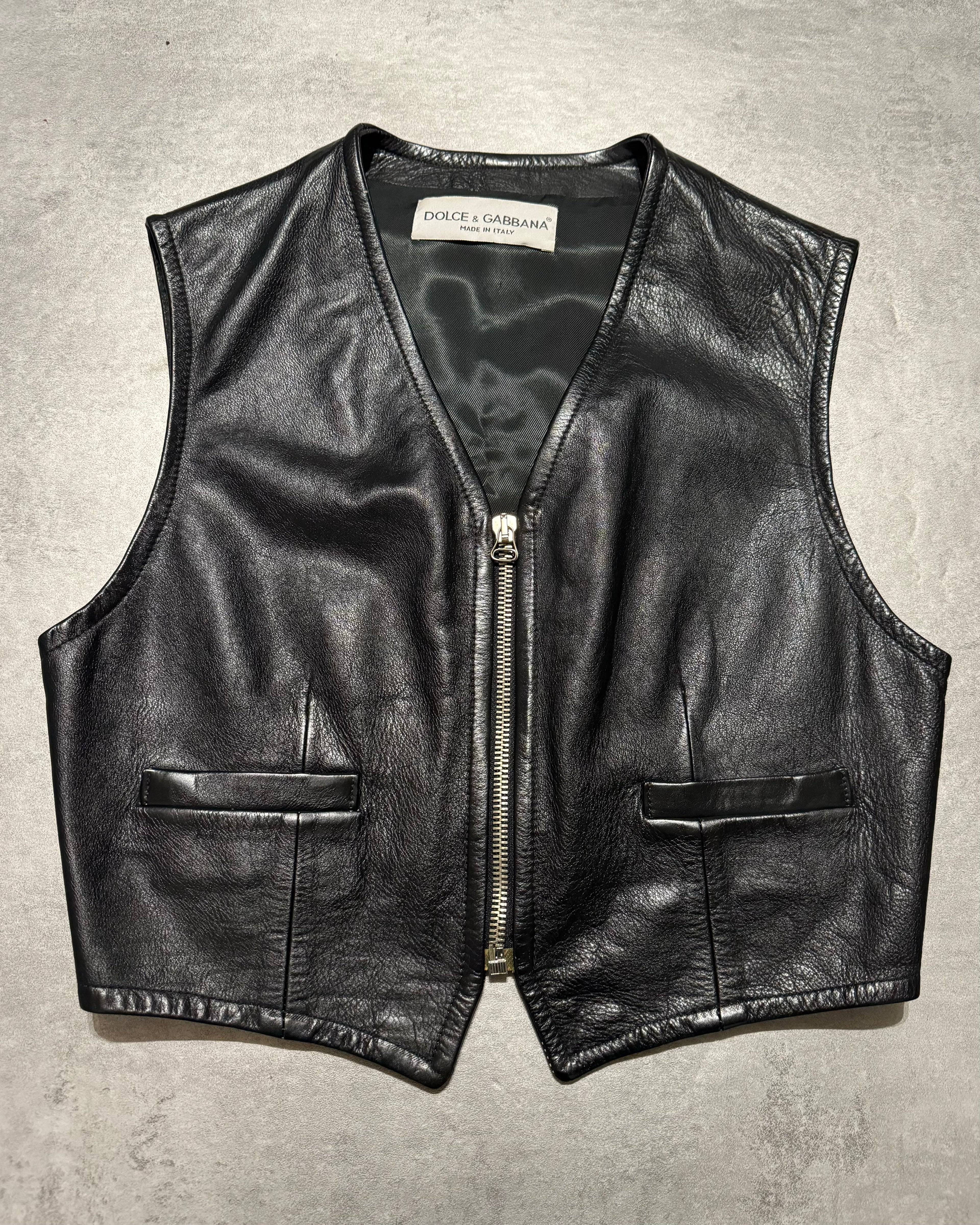 AW1994 Dolce & Gabbana Black Premium Leather Biker Vest (S/M) - 1