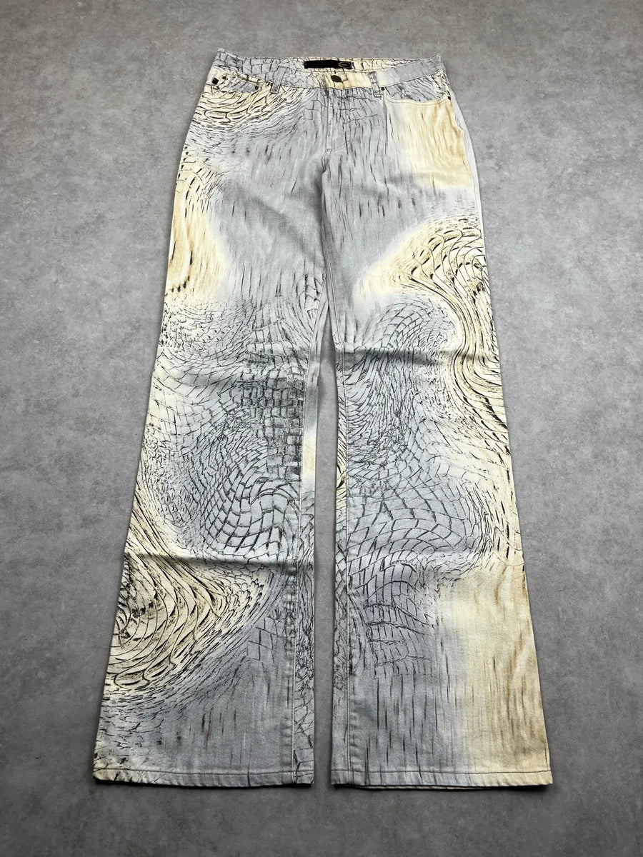 SS2002 Cavalli Beige Crocodile Effect Abstract Pants DpfOvfxP 3