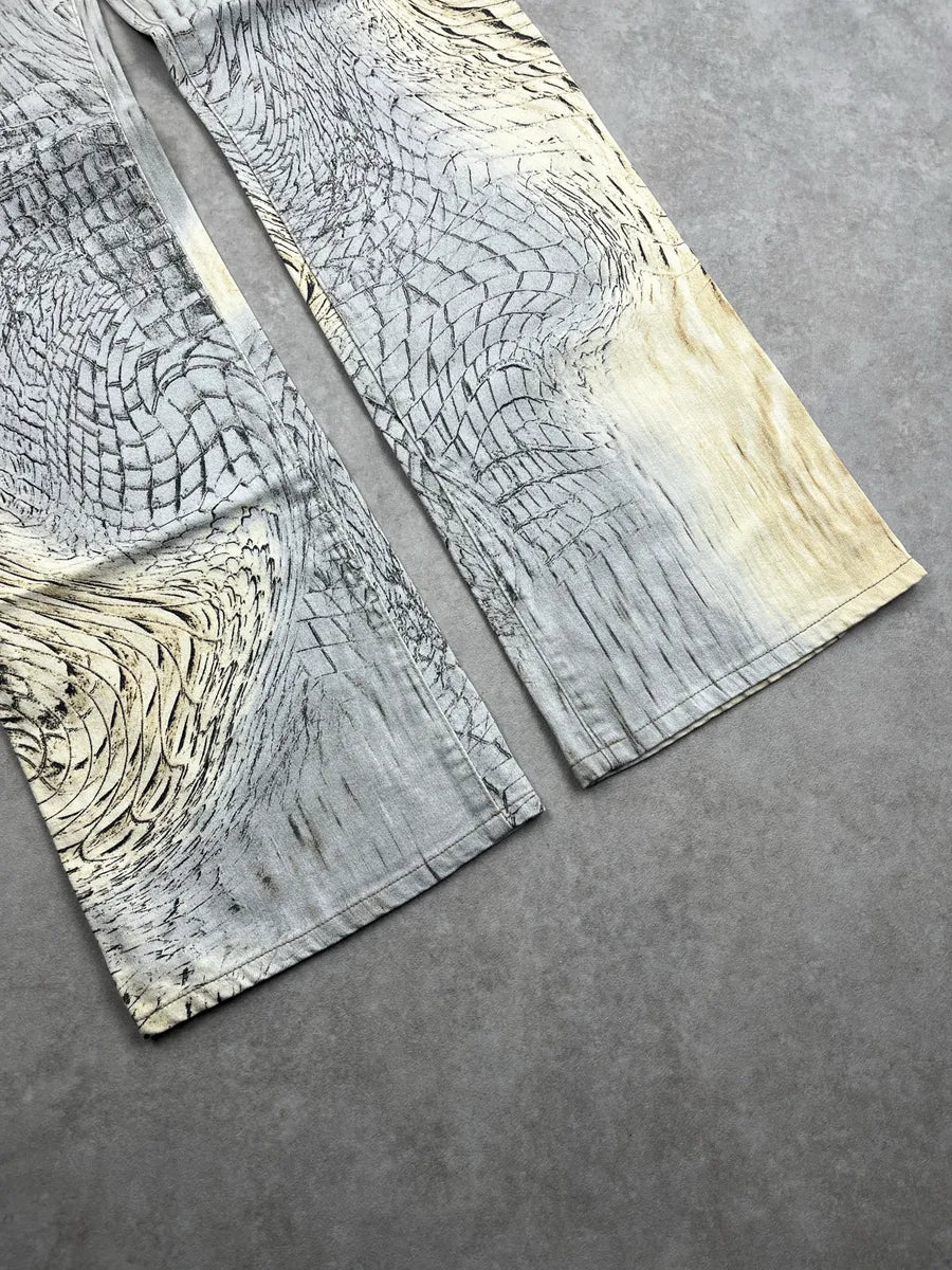 SS2002 Cavalli Beige Crocodile Effect Abstract Pants DpfOvfxP 6