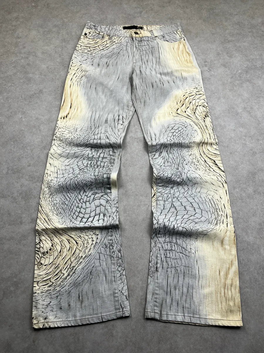 SS2002 Cavalli Beige Crocodile Effect Abstract Pants DpfOvfxP 4