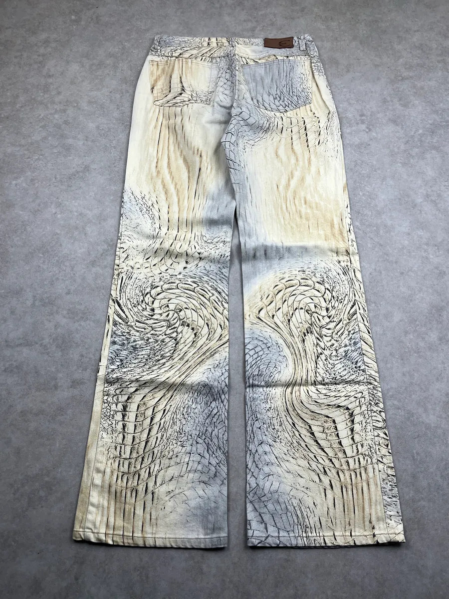 SS2002 Cavalli Beige Crocodile Effect Abstract Pants DpfOvfxP 7