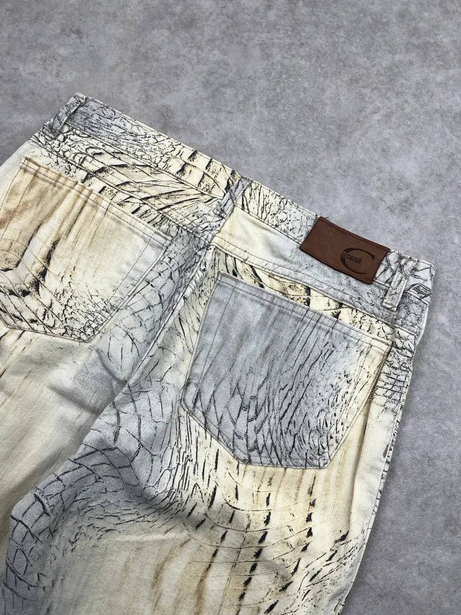 SS2002 Cavalli Beige Crocodile Effect Abstract Pants DpfOvfxP 8