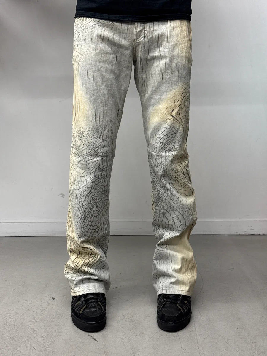SS2002 Cavalli Beige Crocodile Effect Abstract Pants DpfOvfxP 0