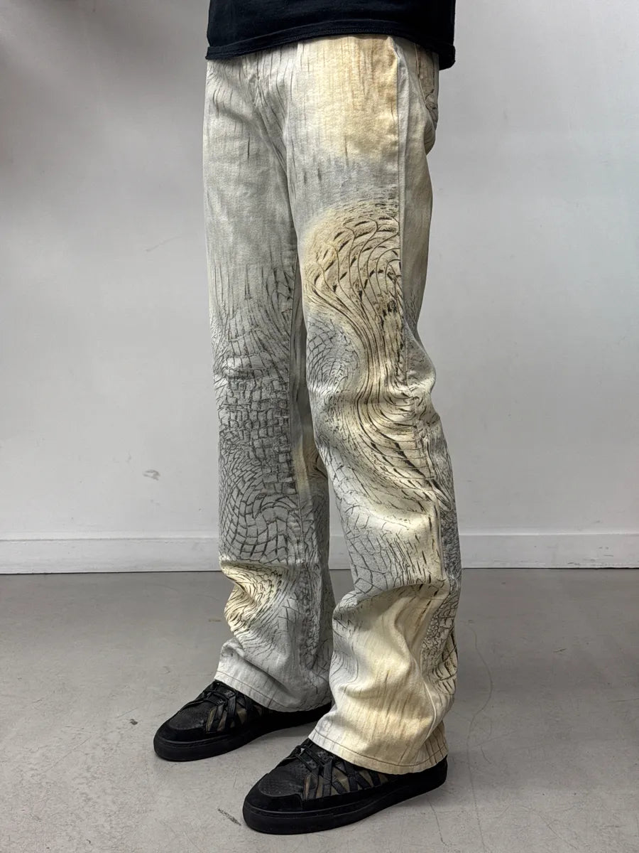 SS2002 Cavalli Beige Crocodile Effect Abstract Pants DpfOvfxP 1