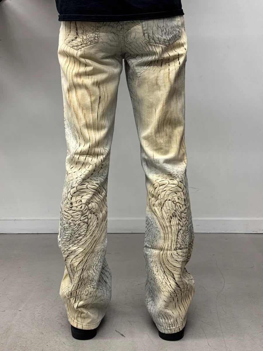 SS2002 Cavalli Beige Crocodile Effect Abstract Pants DpfOvfxP 2