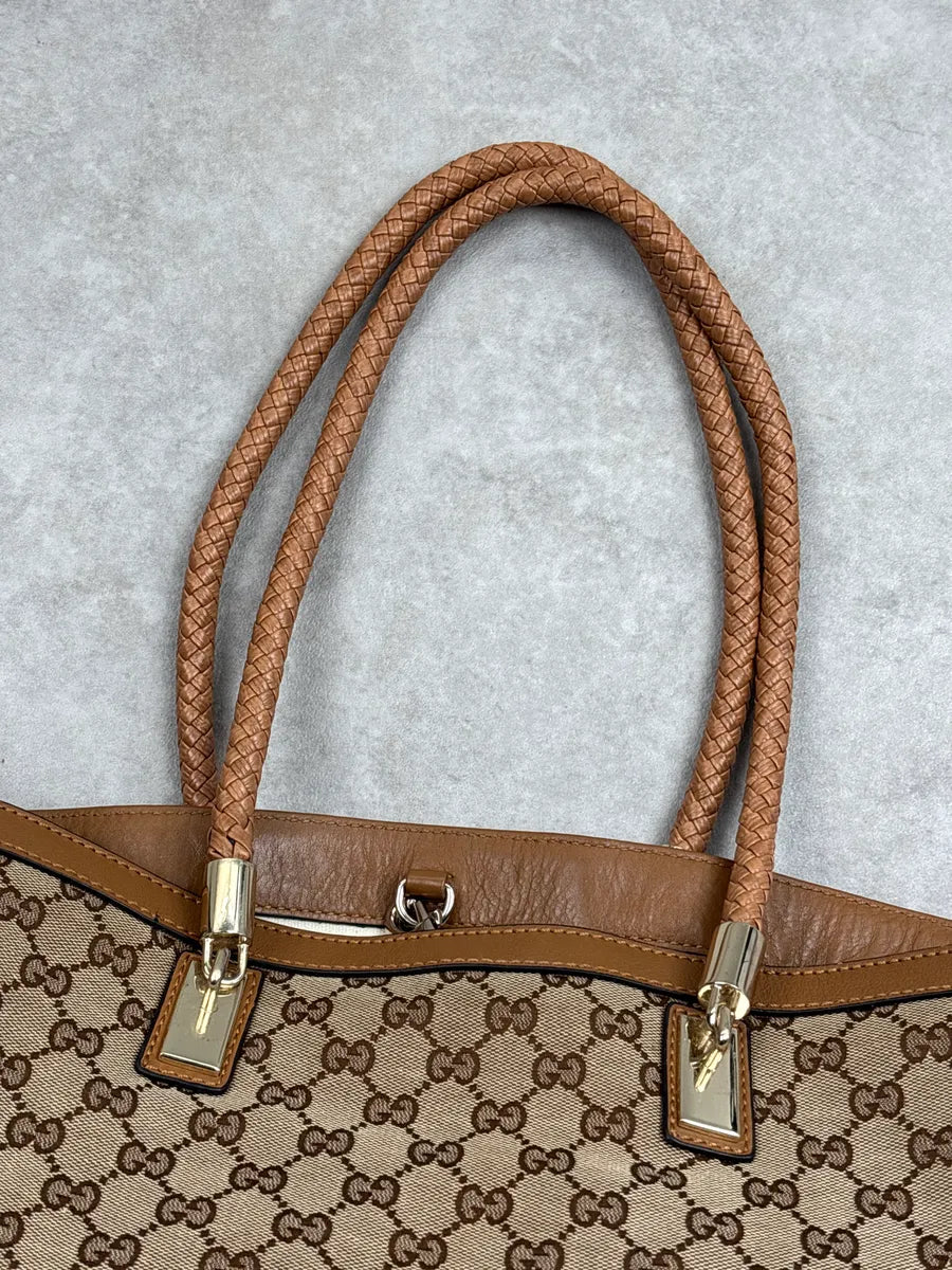 2000s Gucci Beige Brown Canvas GG Monogram Tassel Totebag DtulNKcJ 11