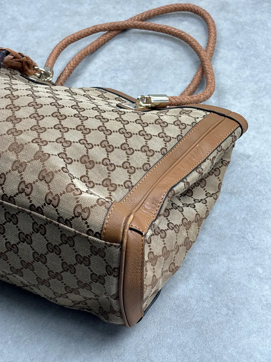 2000s Gucci Beige Brown Canvas GG Monogram Tassel Totebag DtulNKcJ 7
