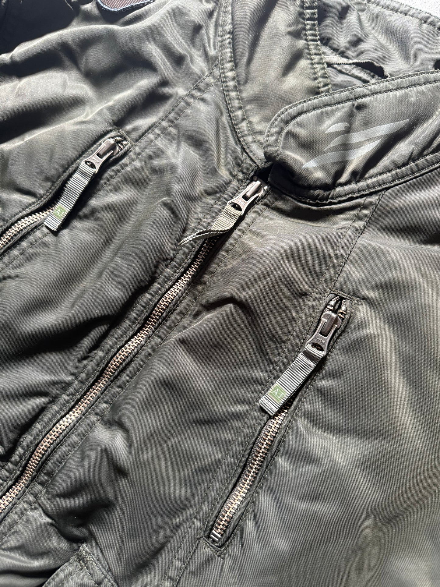 2000s Armani Utility Zippers Olive Bomber Jacket (M) - 9