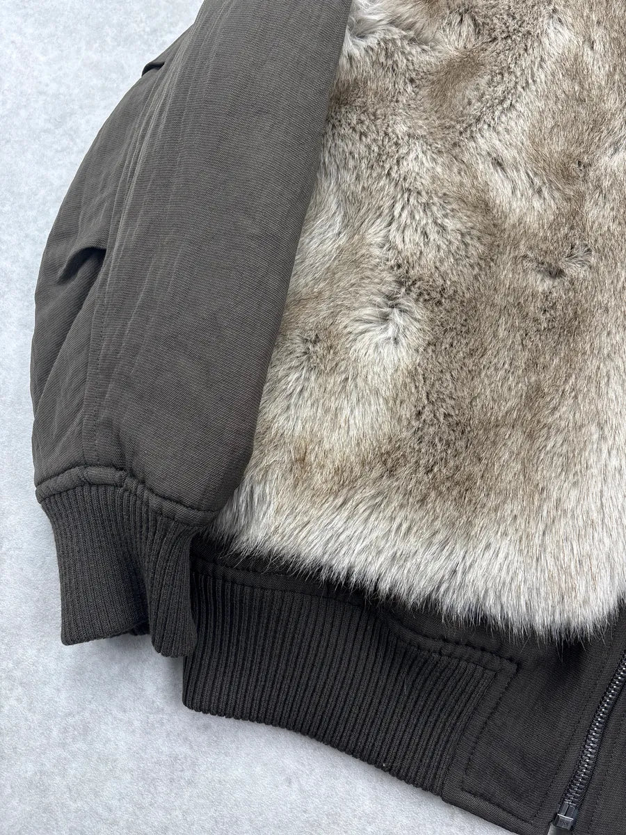 2010s Helmut Lang Olive Faux Fur Panel Bomber Jacket DuGPqGUA 7