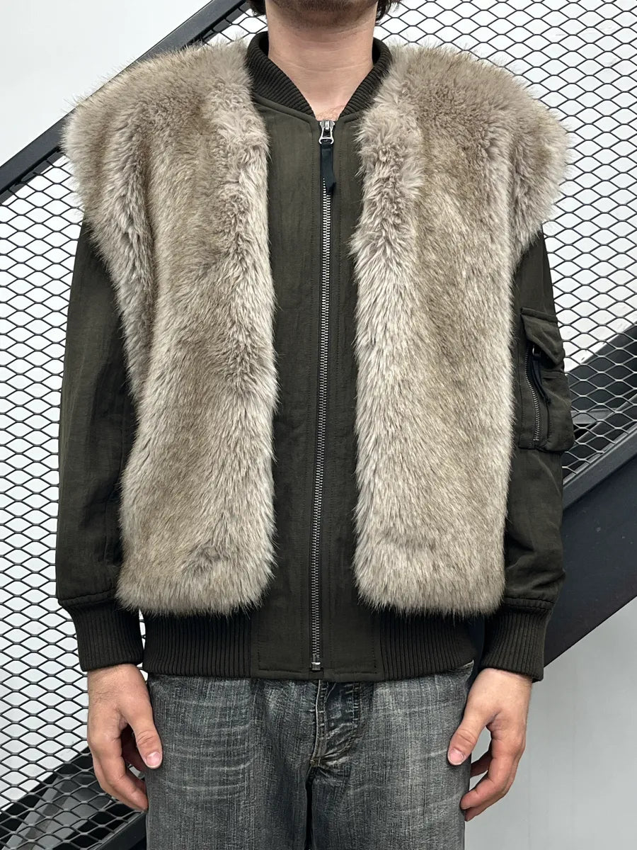 2010s Helmut Lang Olive Faux Fur Panel Bomber Jacket DuGPqGUA 1
