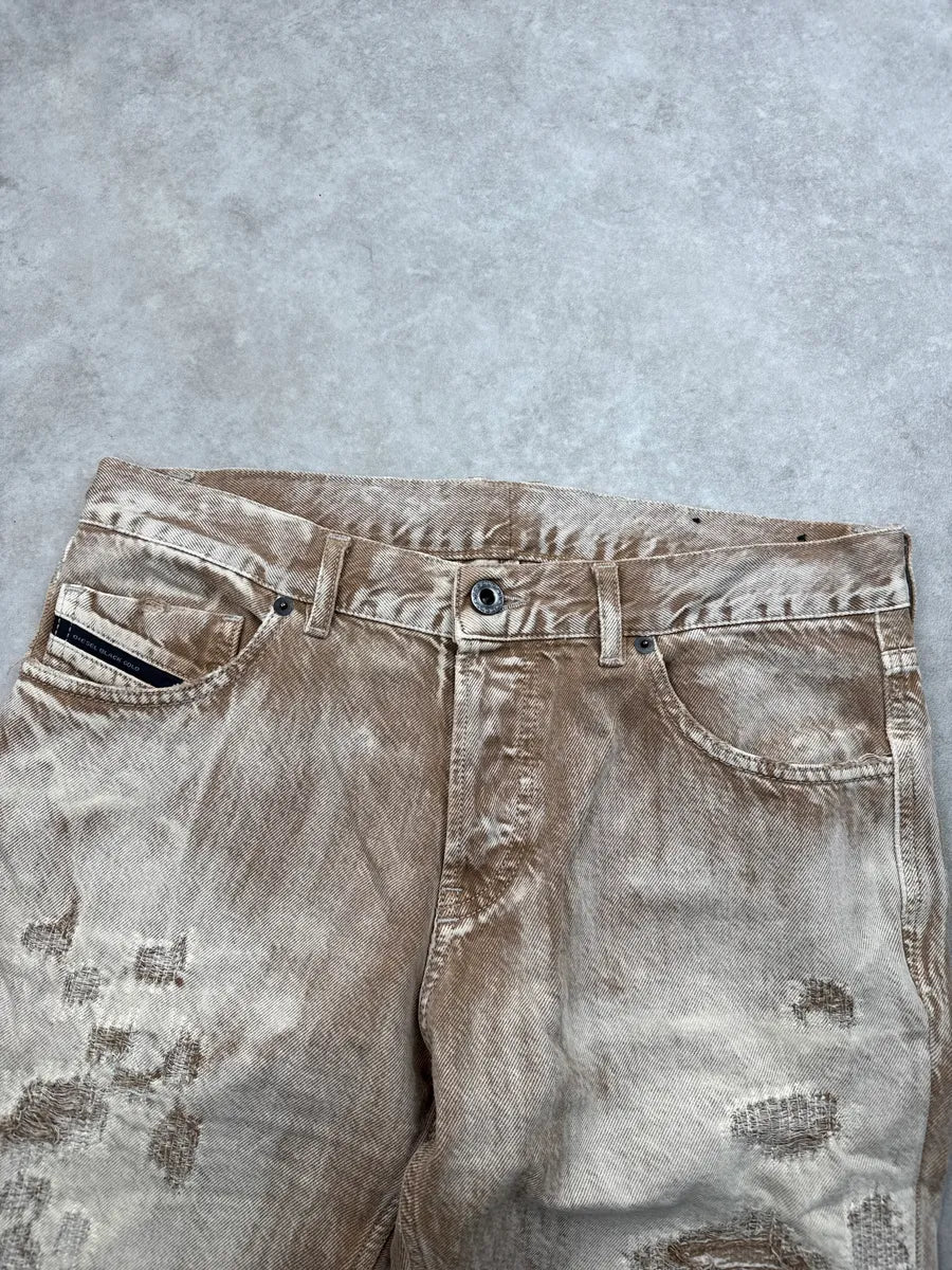 Diesel Sand Beige & Brown Faded Denim Distressed Bleached Jeans DvVyQQUa 4