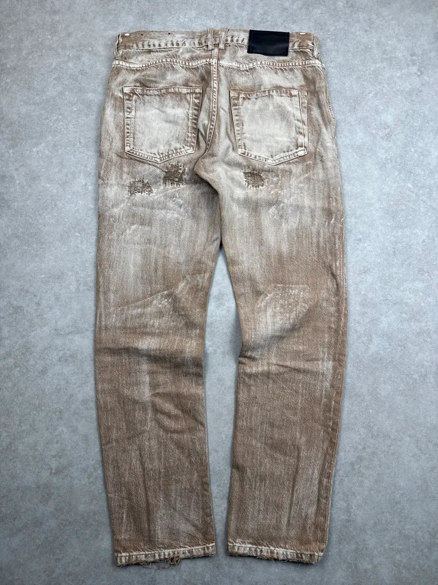 Diesel Sand Beige & Brown Faded Denim Distressed Bleached Jeans DvVyQQUa 6