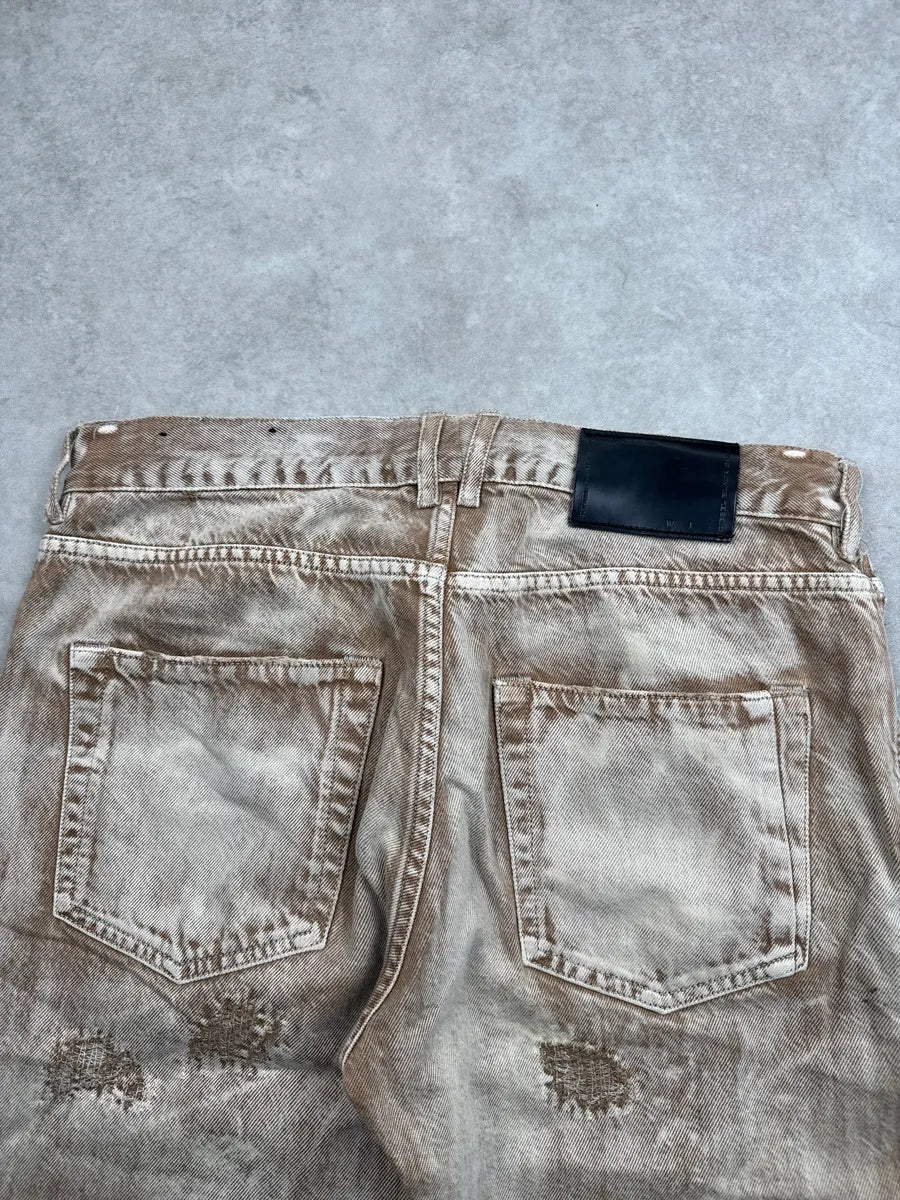 Diesel Sand Beige & Brown Faded Denim Distressed Bleached Jeans DvVyQQUa 5