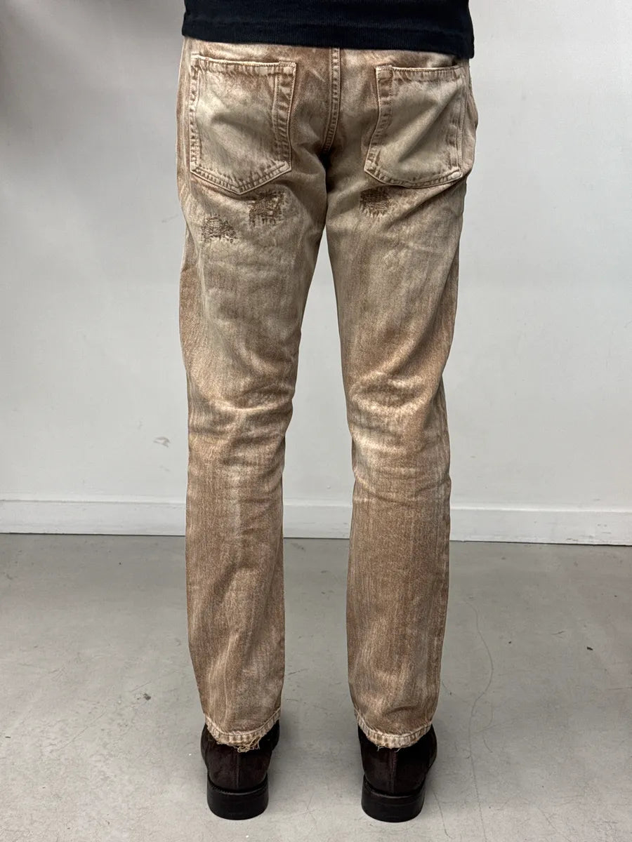 Diesel Sand Beige & Brown Faded Denim Distressed Bleached Jeans DvVyQQUa 3