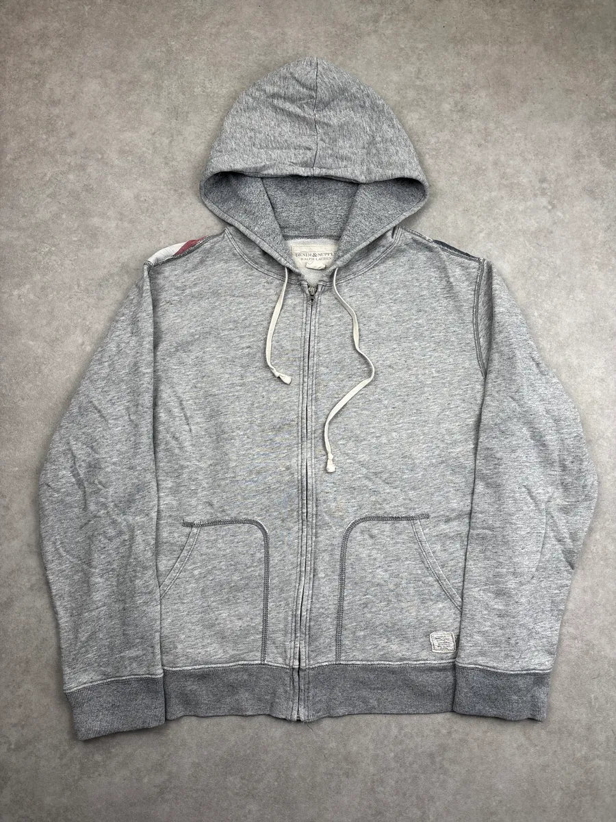 2010s Ralph Lauren Denim & Supply Grey American Flag Zip-Up Hoodie DxlUszAo 2