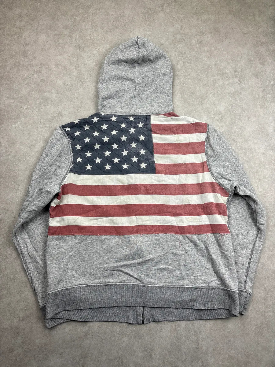 2010s Ralph Lauren Denim & Supply Grey American Flag Zip-Up Hoodie DxlUszAo 4