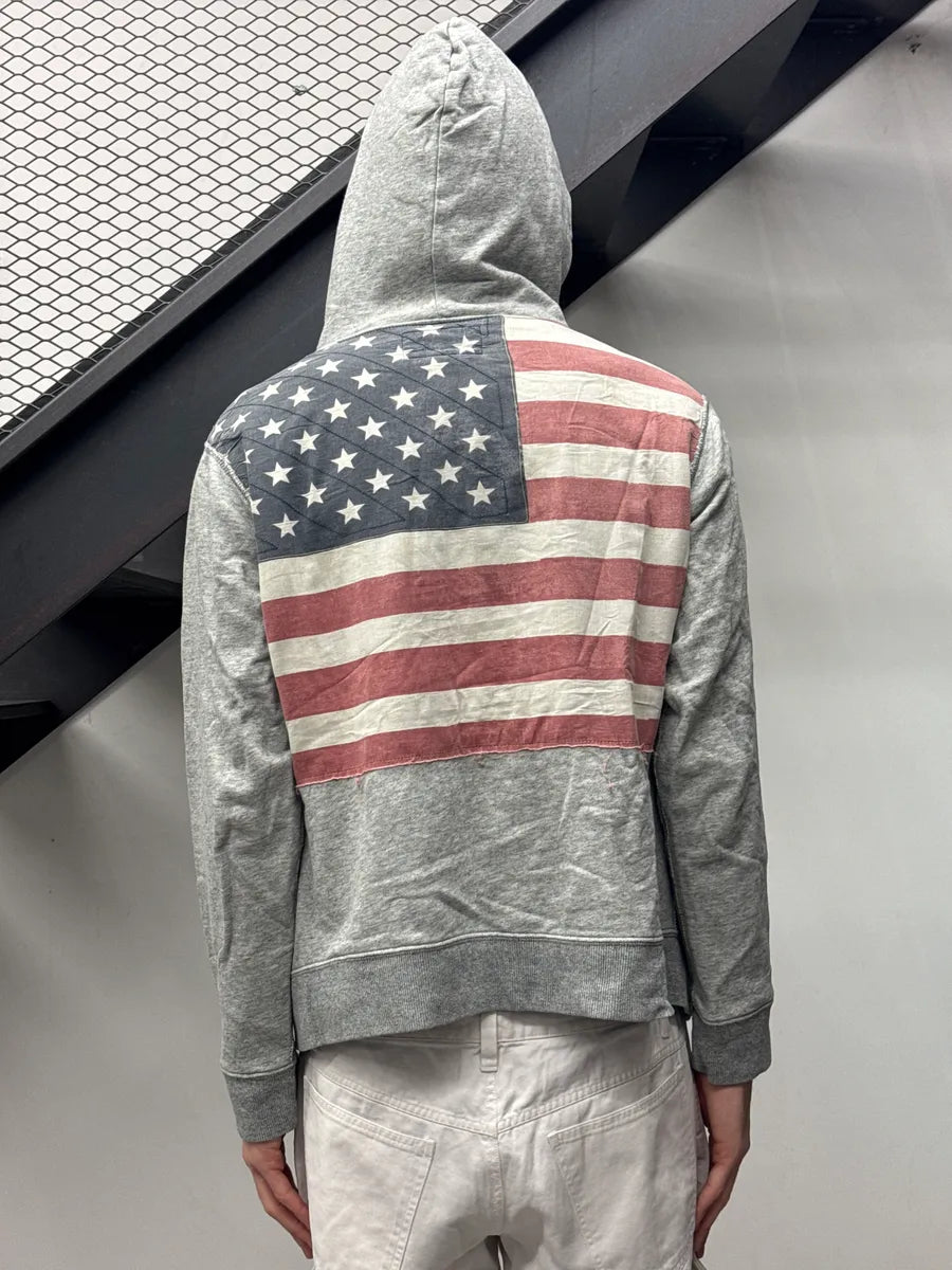 2010s Ralph Lauren Denim & Supply Grey American Flag Zip-Up Hoodie DxlUszAo 0