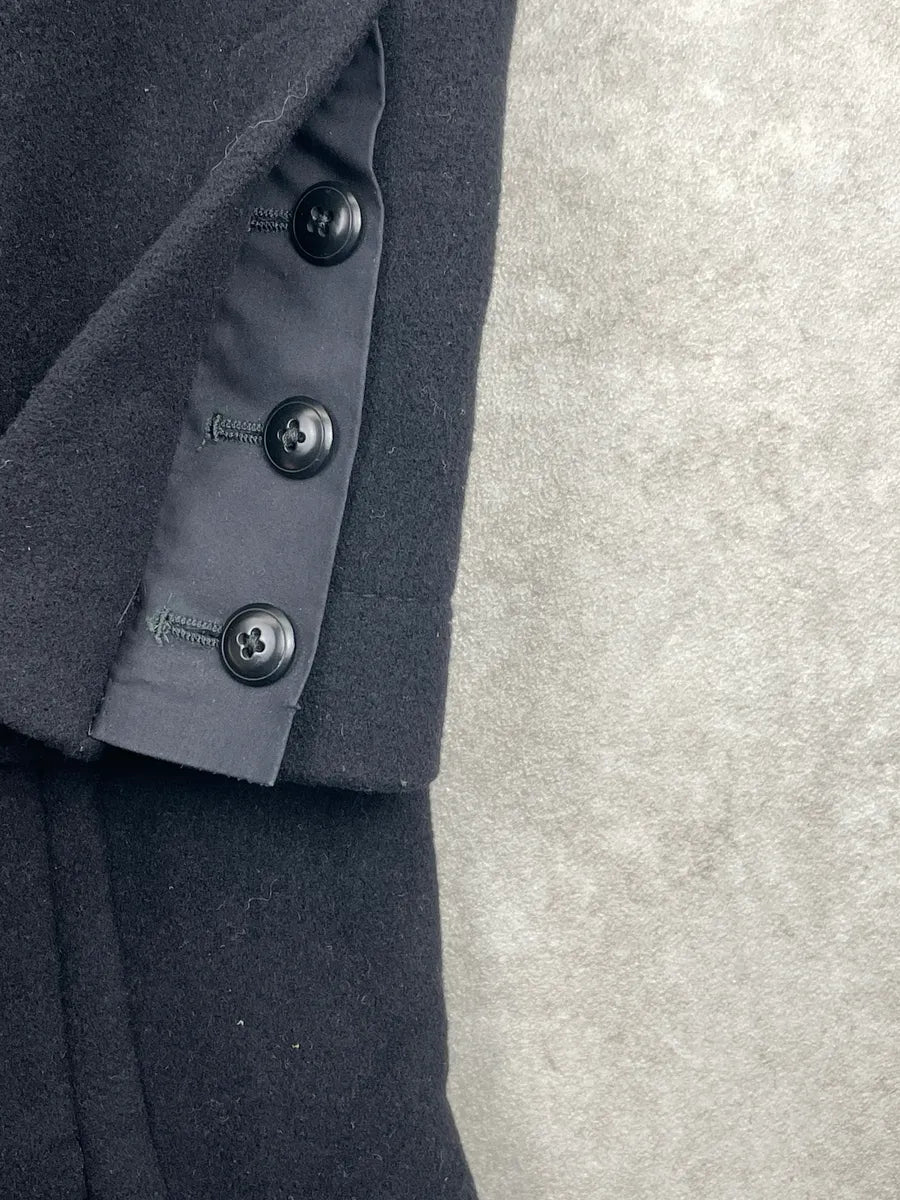 AW2013 Rick Owens Black Wool Asymmetric Funnel Neck Long Coat DyCVeUYr 7
