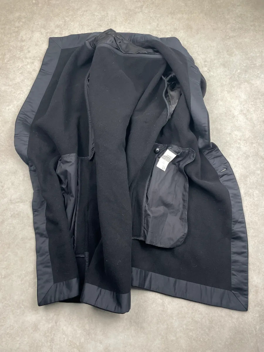 AW2013 Rick Owens Black Wool Asymmetric Funnel Neck Long Coat DyCVeUYr 10