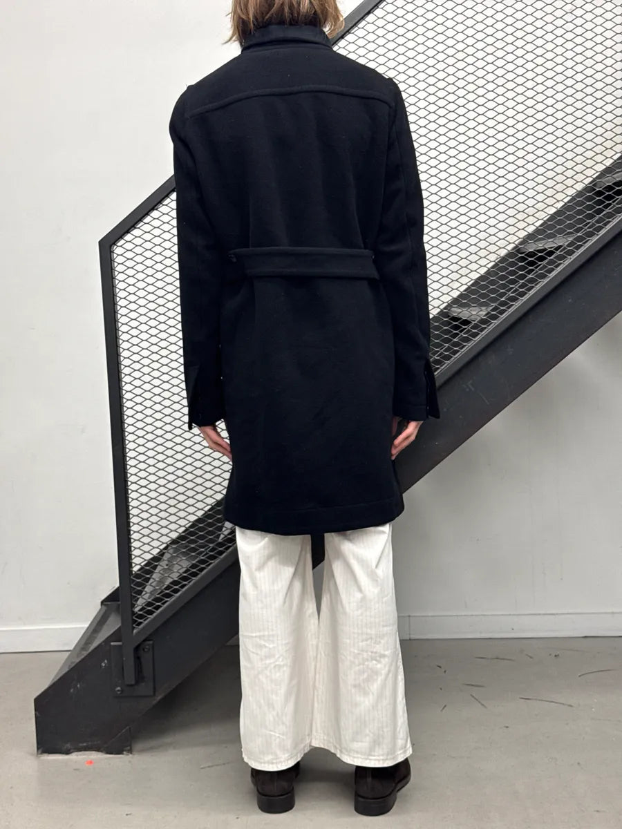 AW2013 Rick Owens Black Wool Asymmetric Funnel Neck Long Coat DyCVeUYr 2