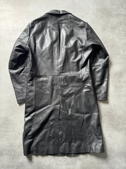 AW2005 Cavalli Black Leather Trench Matrix Jacket (L) - 2