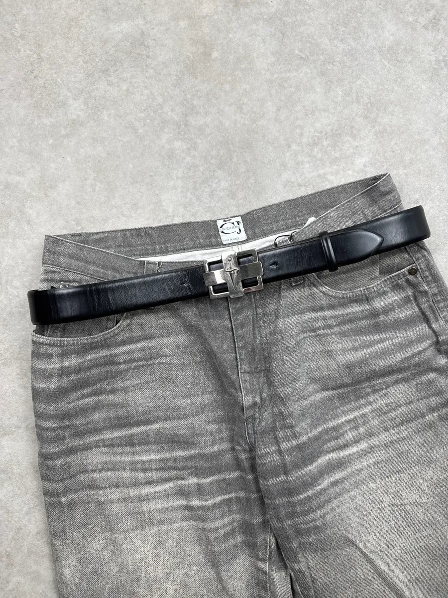 Cesare Paciotti Black Leather Dagger Buckle Belt DzgaWZBF 0