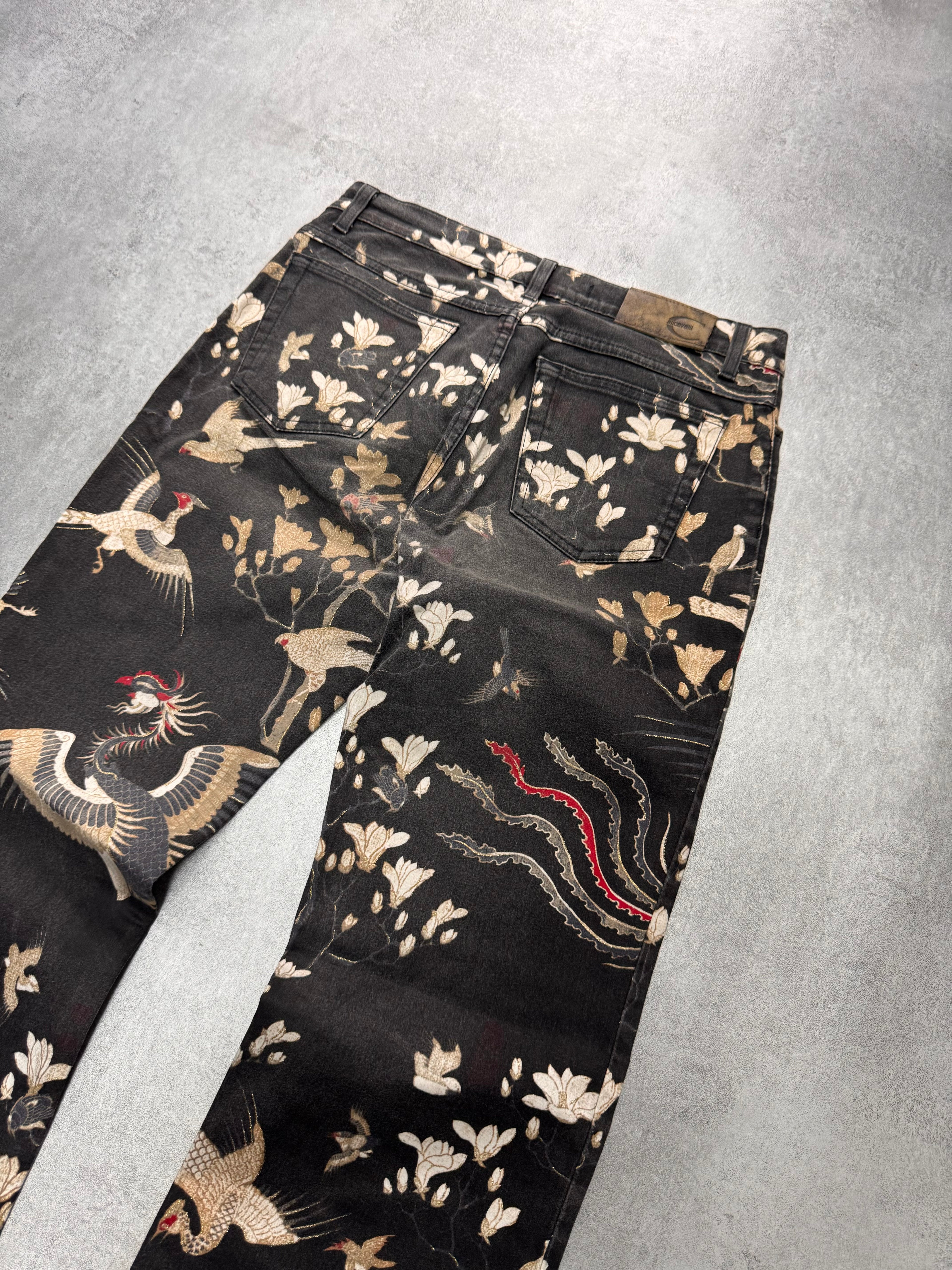 AW2003 Cavalli Asian Noble Birds Black Pants
