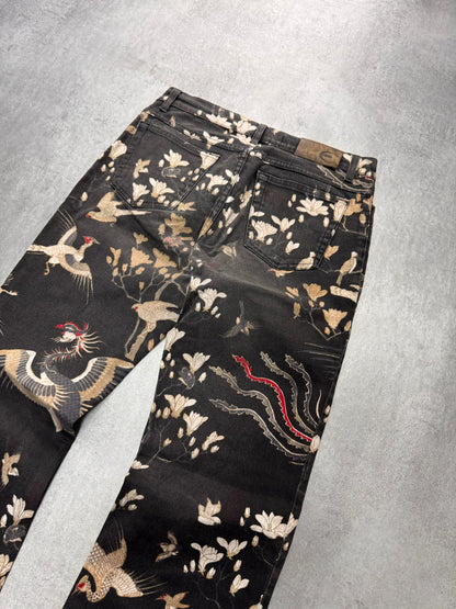 AW2003 Cavalli Asian Noble Birds Black Pants (XS/S)