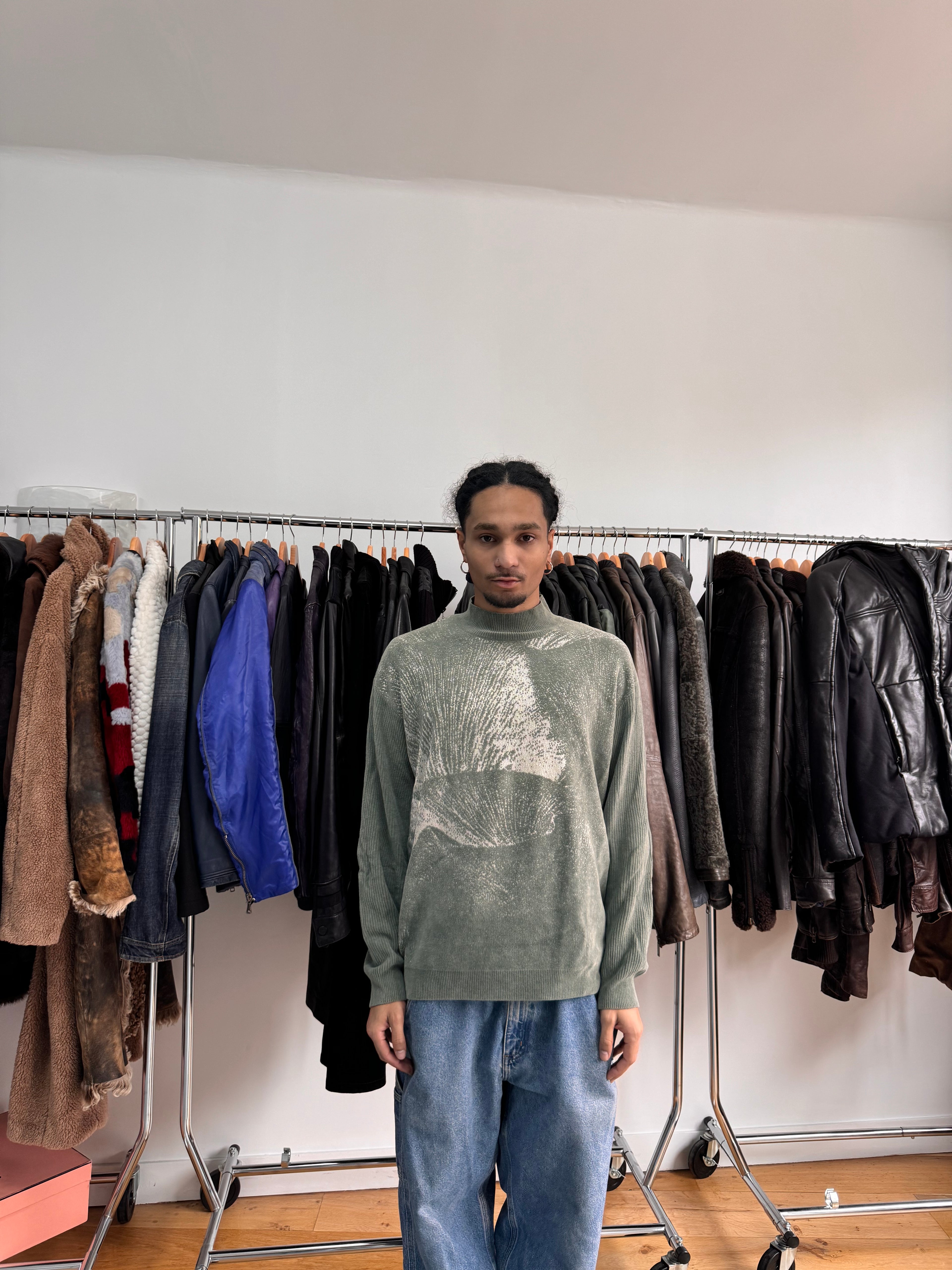 SS2020 Emporio Armani Mountain Landscape High Neck Kaki Sweater