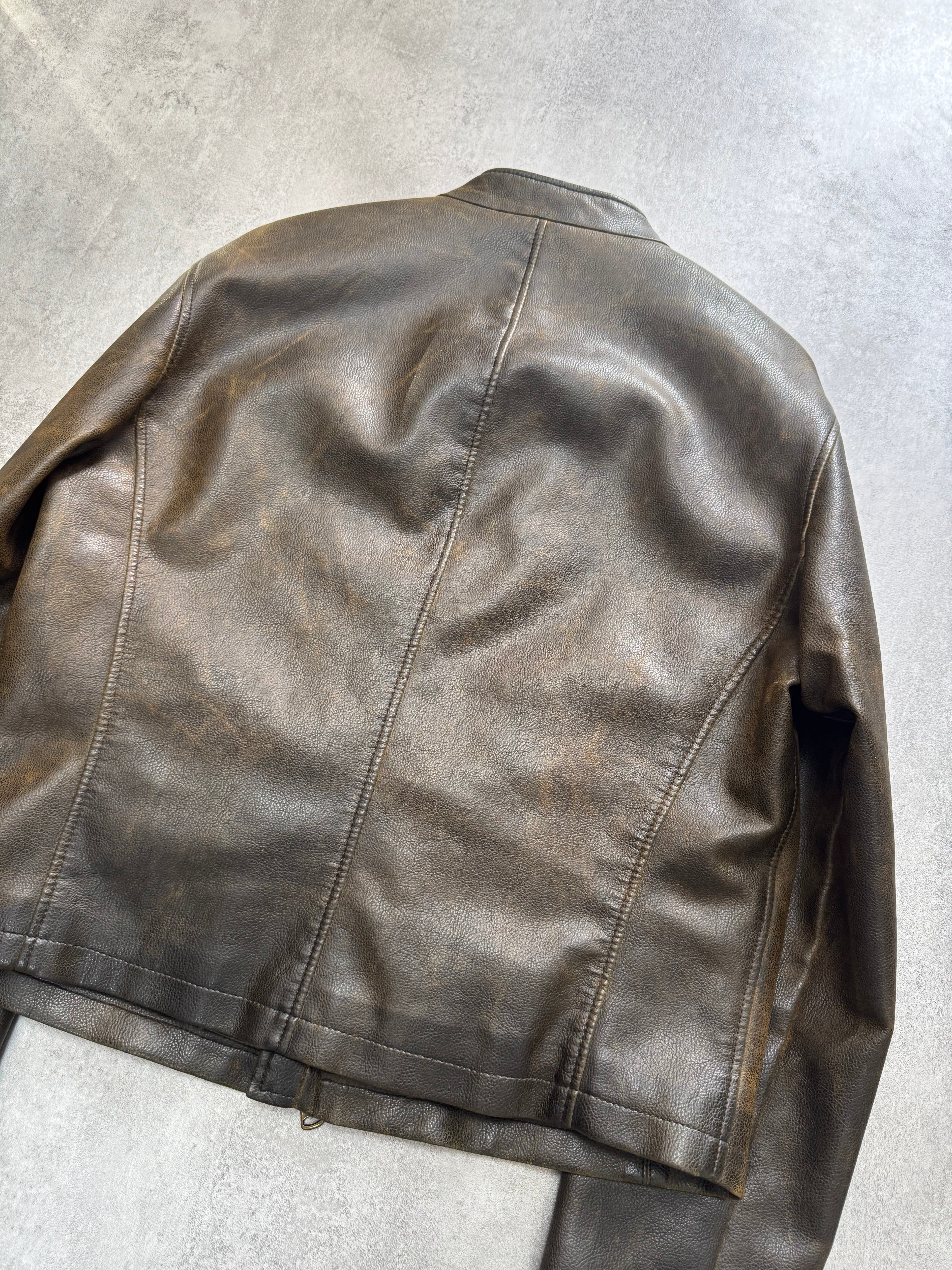2000s Armani Biker Relief Leather Jacket