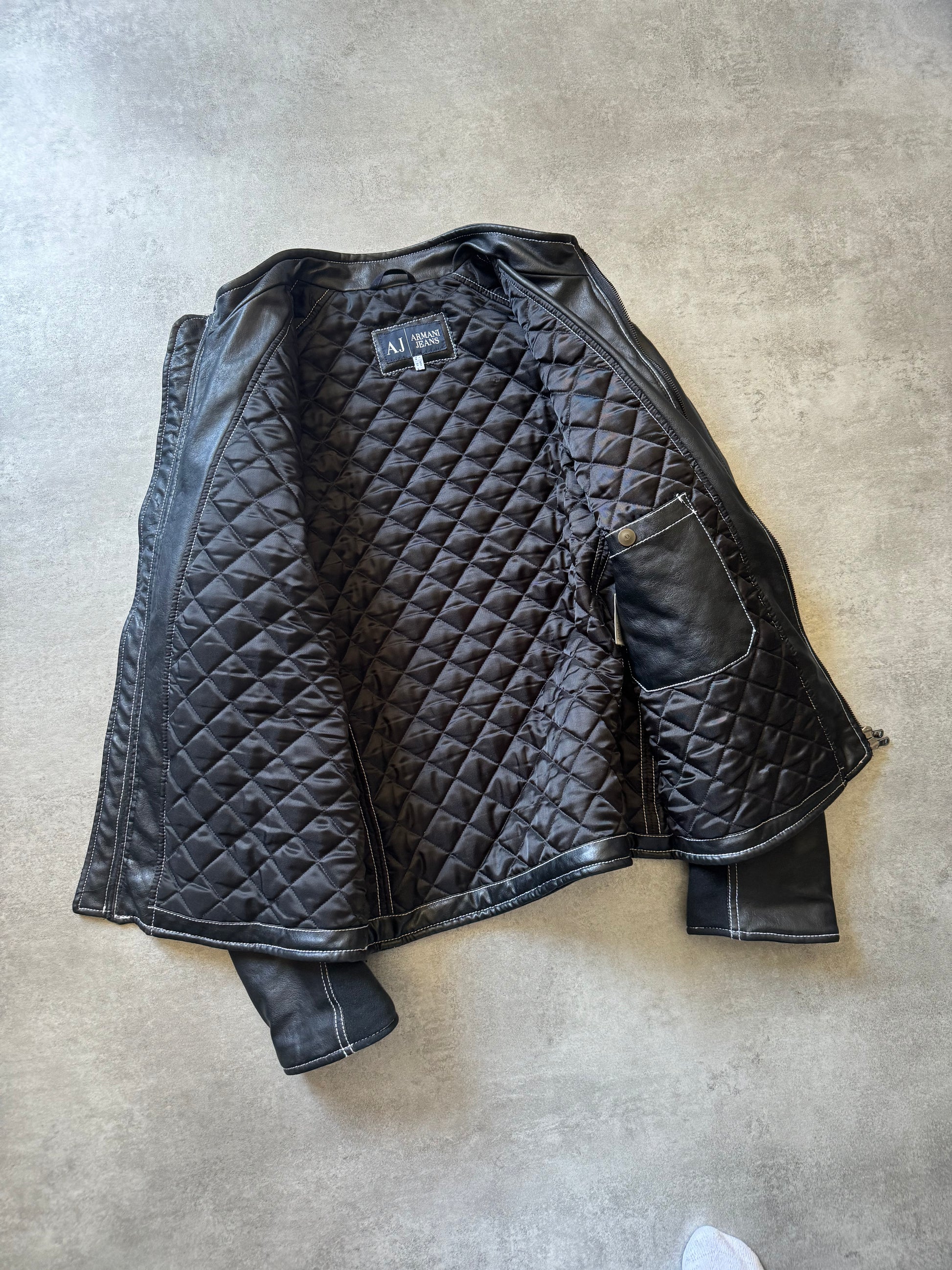 2000s Armani Black Hybrid Relaxed Cozy Leather Jacket (L) - 3