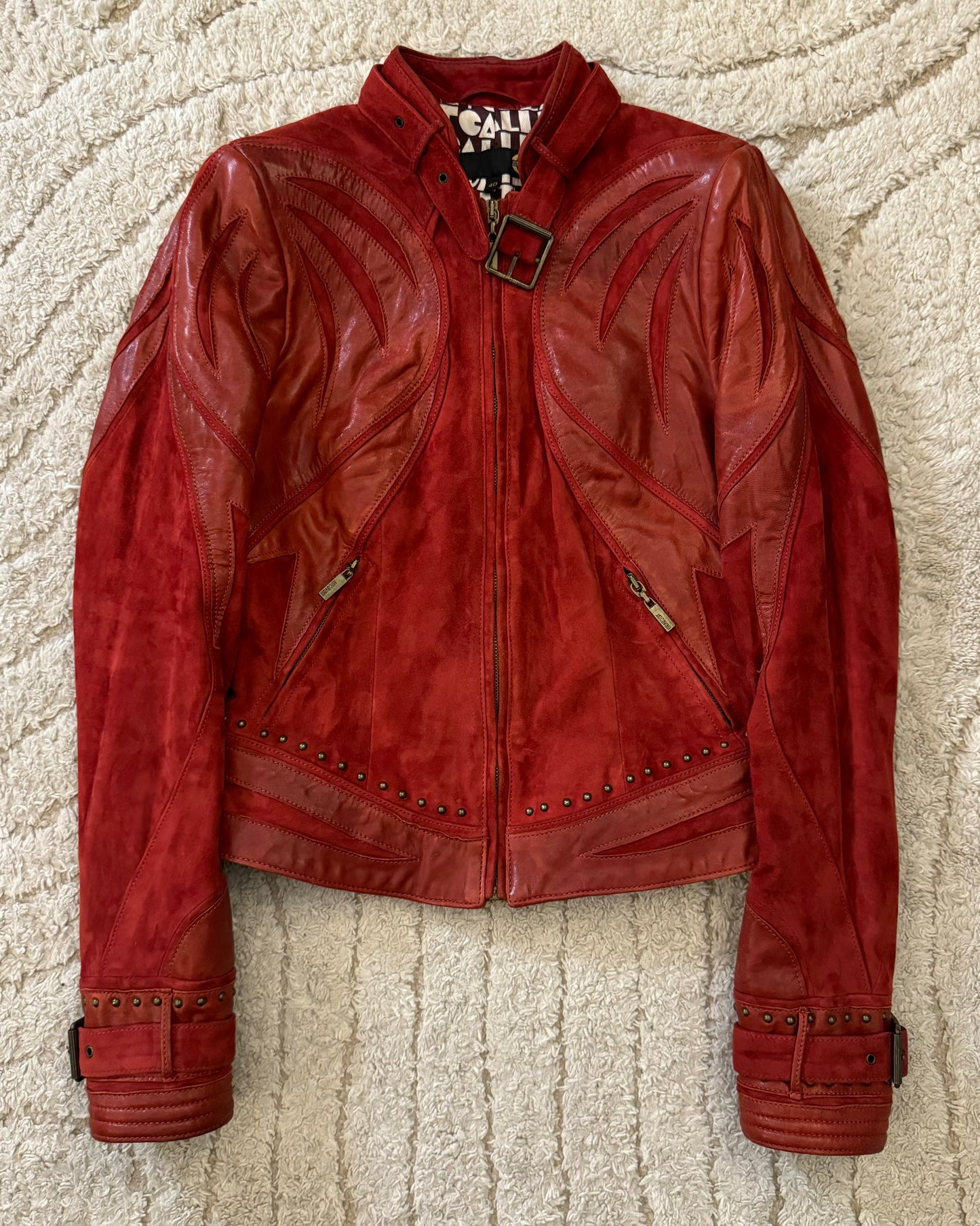 SS2009 Cavalli Geometrical Studded Leather Jacket (XS)