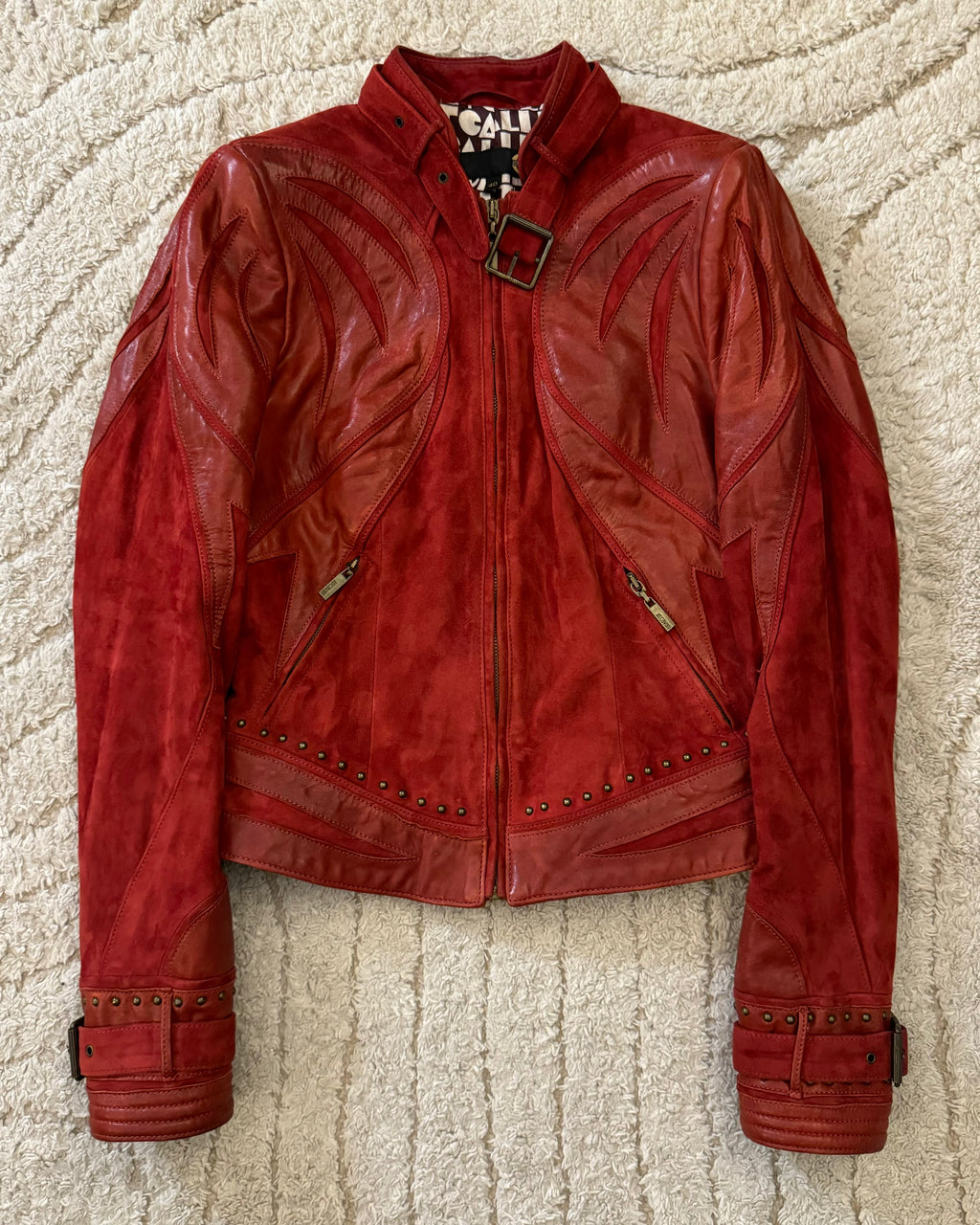 SS2009 Cavalli Geometrical Studded Leather Jacket (XS)