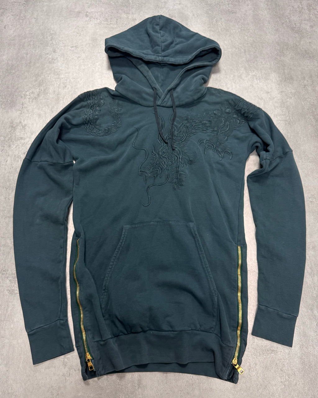 2000s Balmain Embroided Asian Dragon Long Hoodie