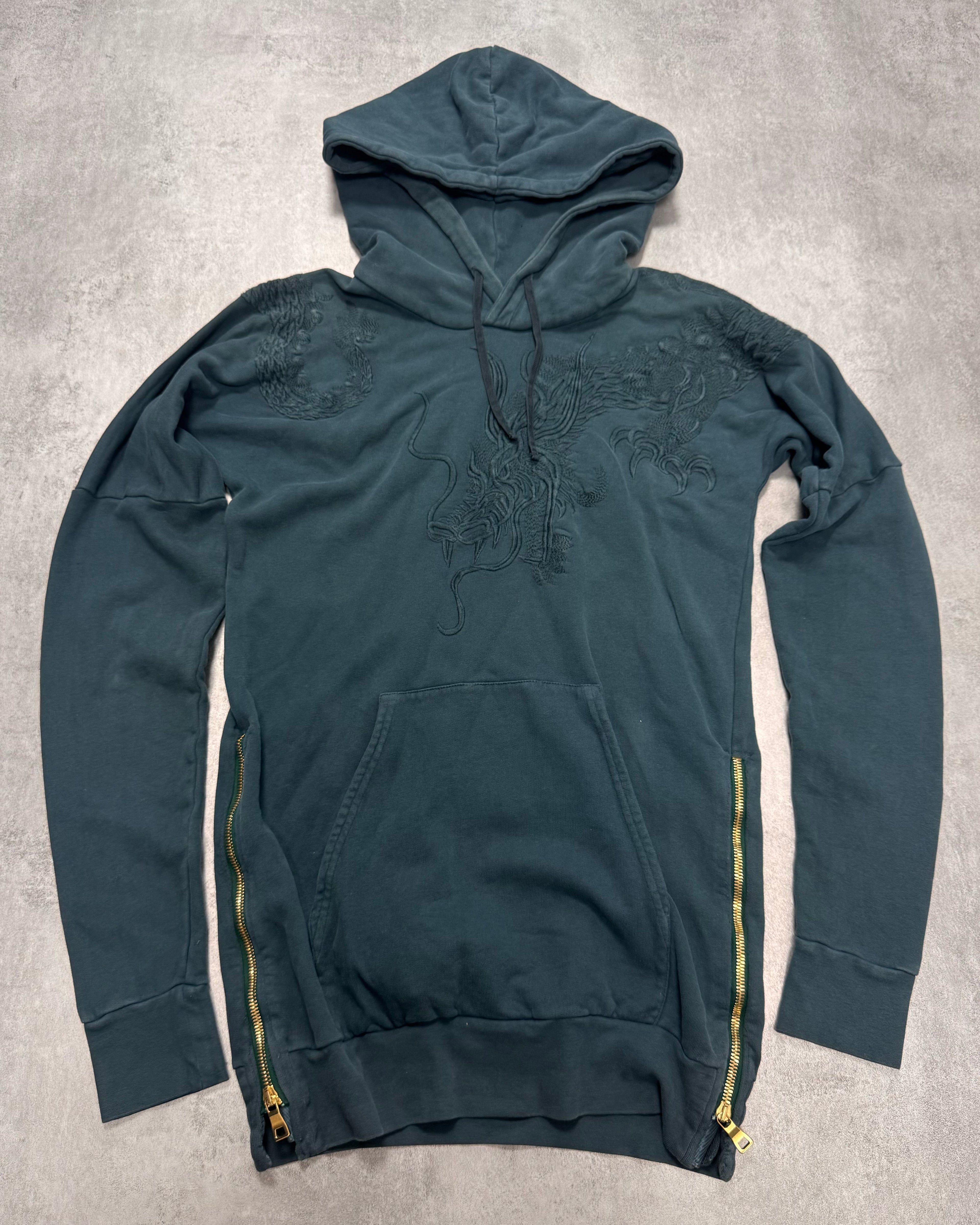 2000s Balmain Embroided Asian Dragon Long Hoodie