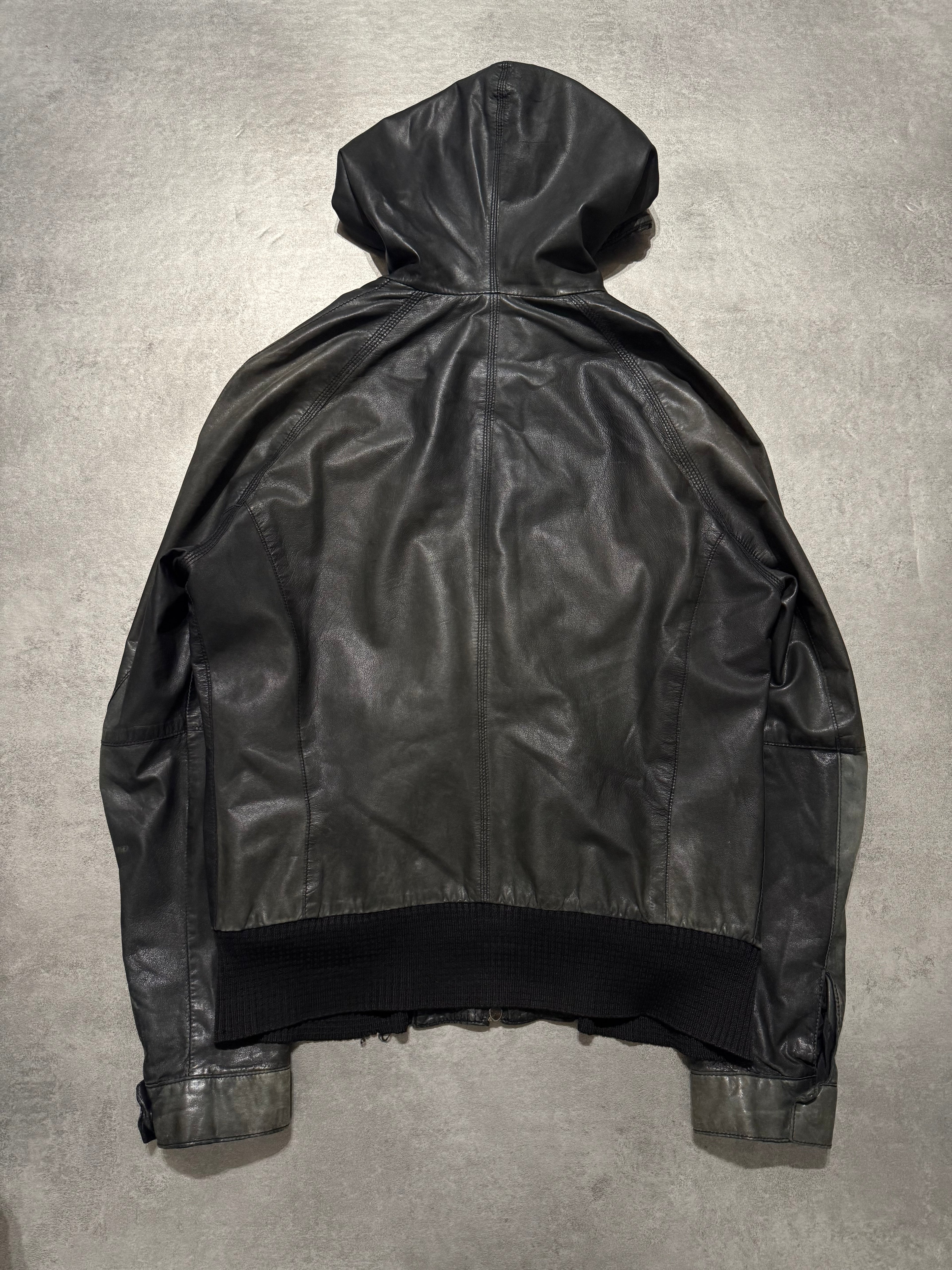 SS2008 Emporio Armani Hooded Faded Leather Black Jacket
