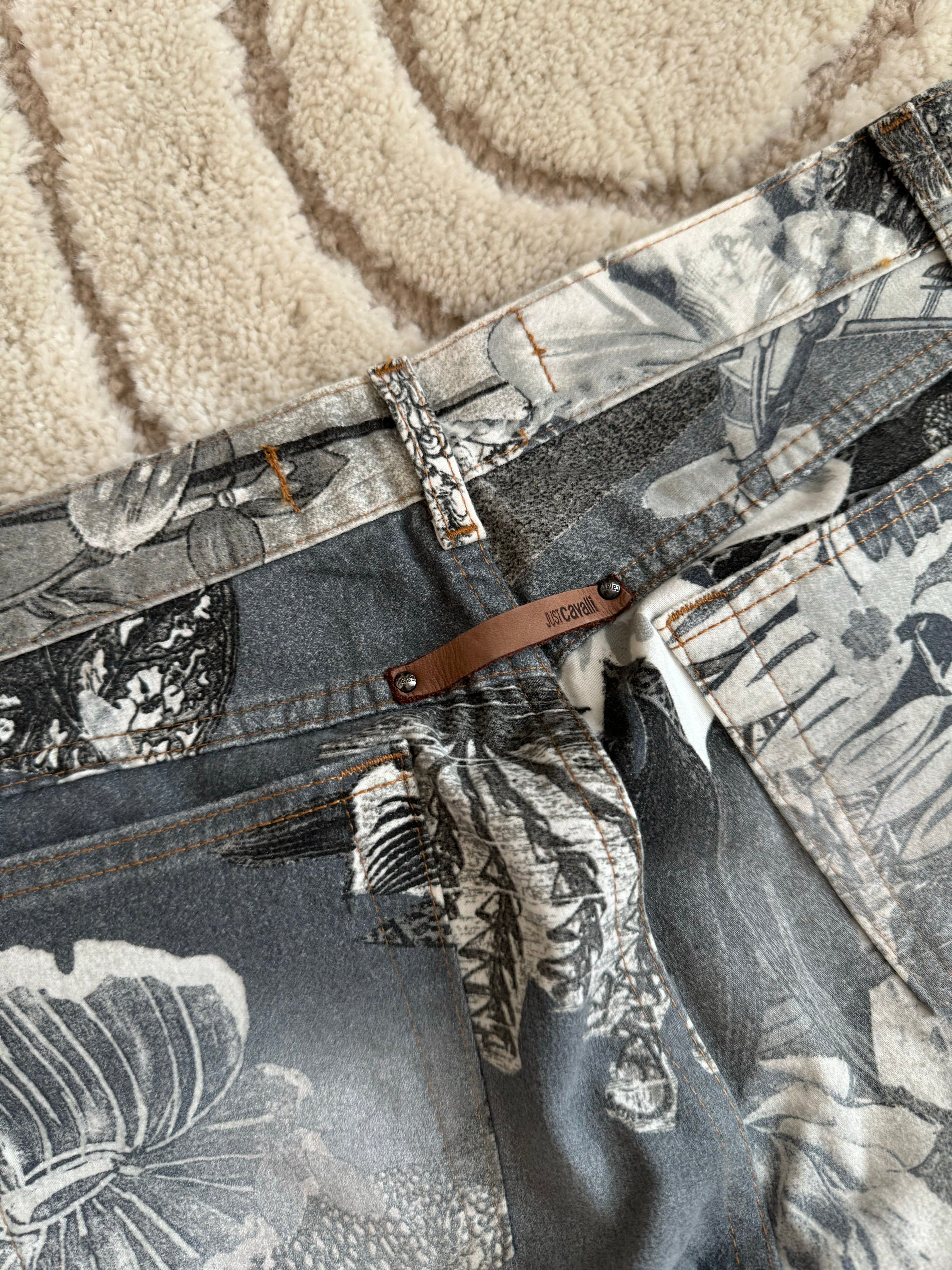 Just Cavalli Black & White Floral Printed Pants